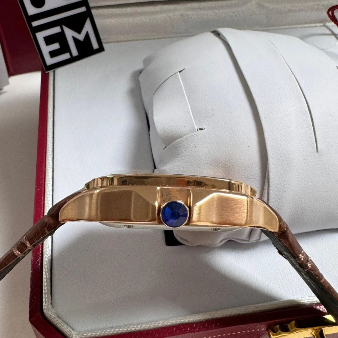 Cartier Santos Automatic – Gold with Brown Leather Strap